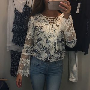 Paisley/ Floral/ Lace WHBM Long Sleeve Top